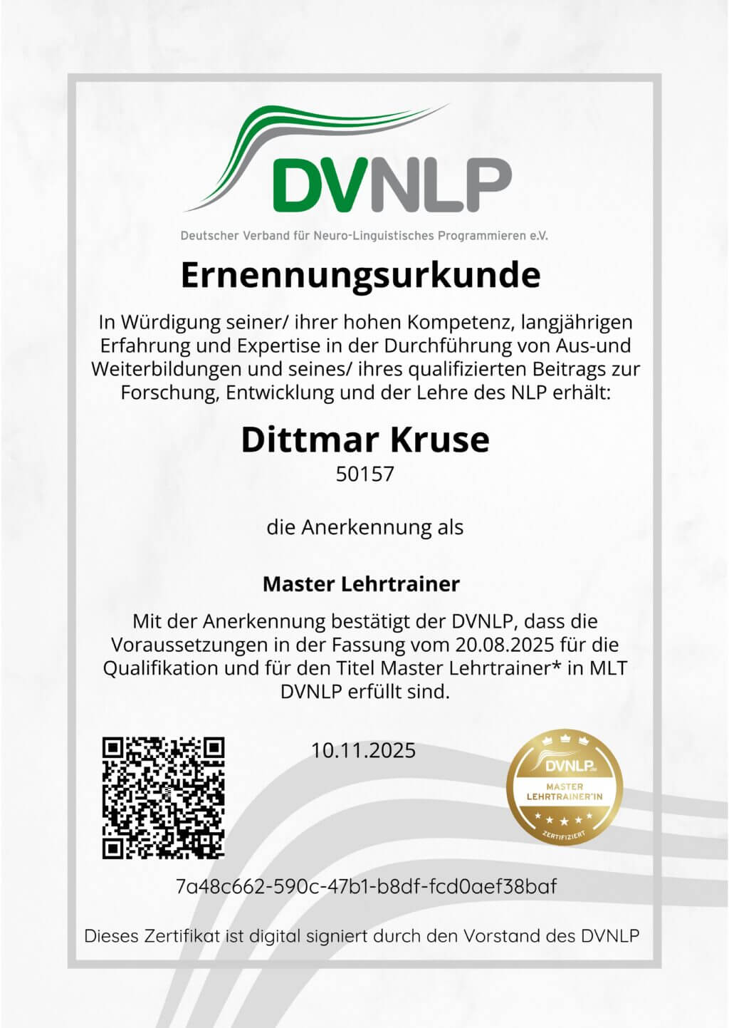 Zertifikat Master-Lehrtrainer (DVNLP)